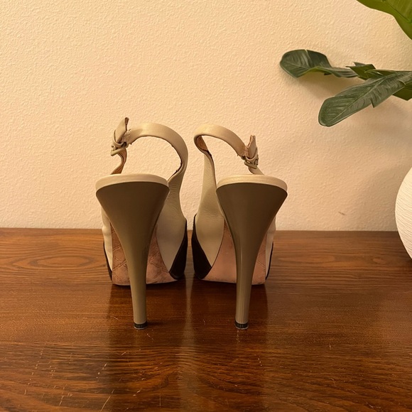 L.A.M.B. Nomad Suede and Leather Slingback Peep Toe Platform Heels - Picture 3 of 10